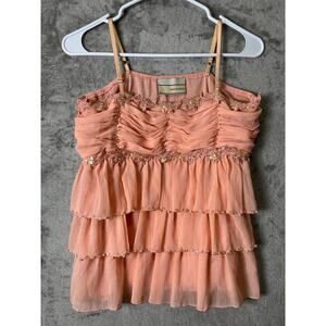 Vintage Y2K Pink Ruched Sequin Cami Top Beaded Ruffle Fairy Baddie Romantic New